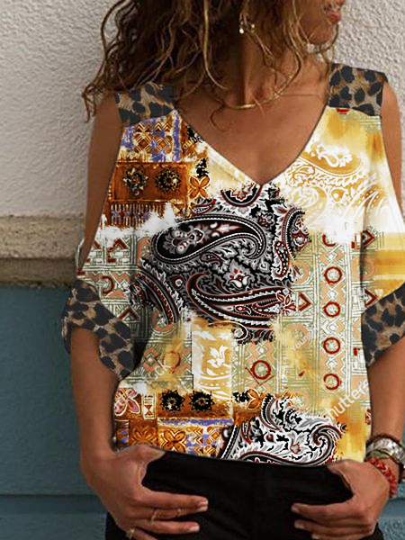 

Camicie & Top Vintage Scollo a V, Giallo, Blouses & Shirts