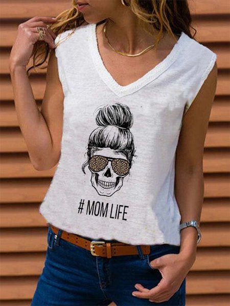 

Misto Cotone Leopardato Casuale Top, Bianco, Tank Top