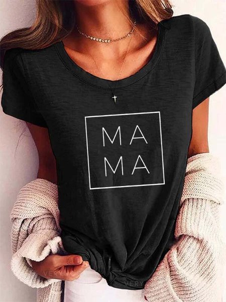 

Lettera Casuale Girocollo Maniche Corte Top, Nero, T-Shirts