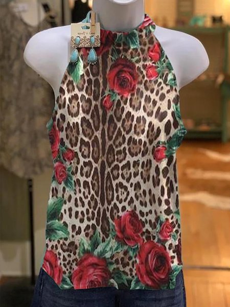 

Shift Casual Cotton-Blend Halter Shirts & Tops, Leopard, Auto-Clearance