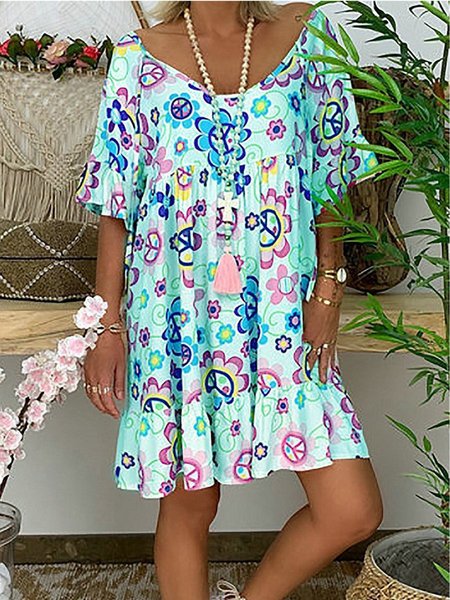 

Donna Cotone Stampa - Floreale Abito, Verde, Dresses
