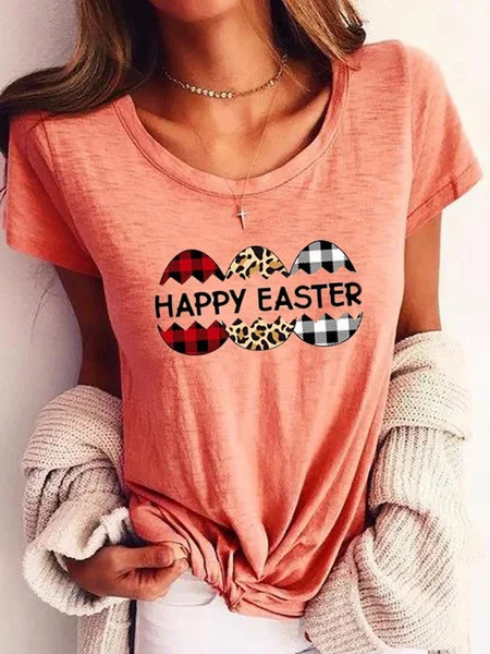 

Round Neck Cartoon Short Sleeve T-shirt, Pink, Tees & T-shirts