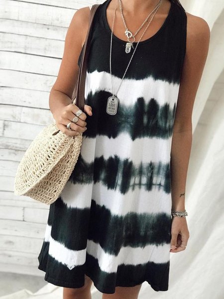 

Casuale Tinto Legato Senza Maniche Abito, Nero, Dresses