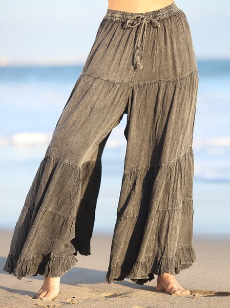 

Cotton-Blend Vintage Solid Pants, Dark gray, Pants