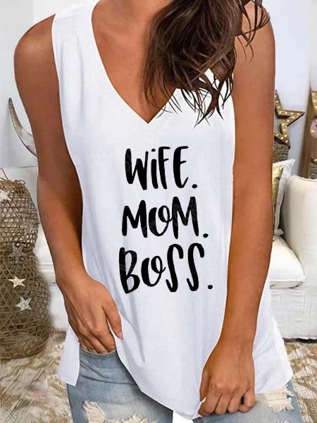 

Lettera Misto Cotone Casuale senza maniche Top, Bianco, Tank Top