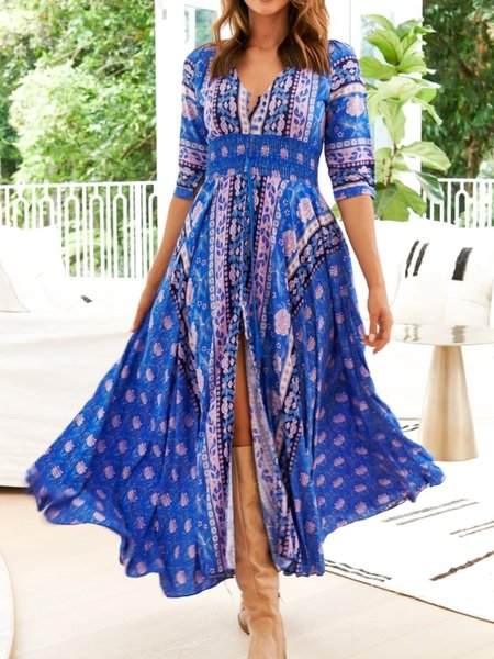 

Casual Half Sleeve Maxi Dress, Blue, Maxi Dresses