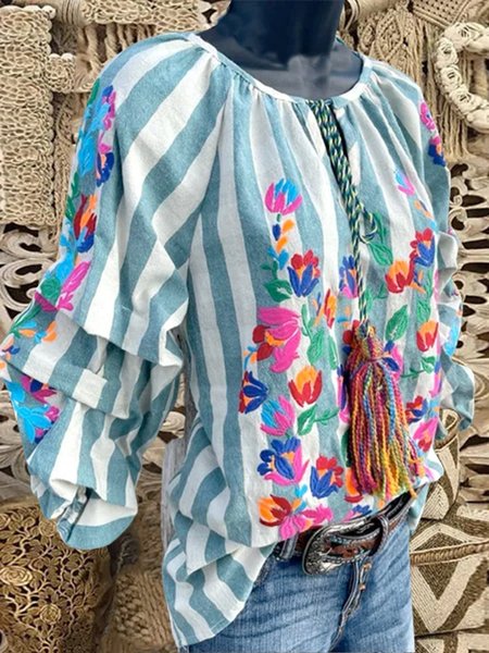 

Shift Casual Long Sleeve Cotton-Blend Tops, Blue, Tops