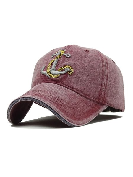 

Anchor Washed Embroidery Distressed Cowboy Baseball Cap, Red, Hats