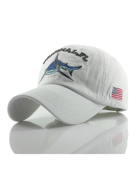 

Original Flavor Shark Embroidery Duck Tongue Cap, White, Hats