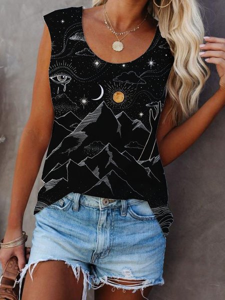 

Vintage Misto Cotone Top, Nero, Tank Top
