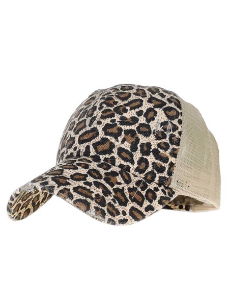 

Leopard Print Distressed Washed Peaked Cap, Hats