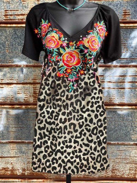 

Cotton-Blend Color-Block Short Sleeve Dresses, Black, Auto-Clearance