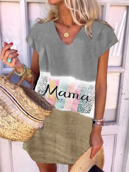 

Short Sleeve V Neck Casual Knitting Dress, As picture, Mini Dresses