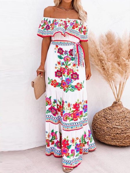 

Abito Spalla Nuda Stampato Floreale Altalena Spalla Nuda, Bianco, Dresses
