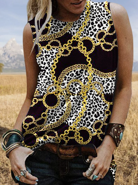 

Cotone Maniche Corte Leopardo Camicie & Top, Nero, Blouses & Shirts