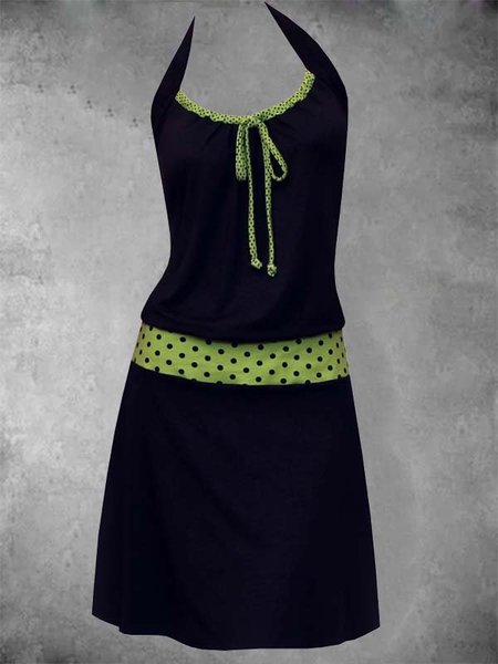 

Abito Casuale a pois Scollato Senza Maniche, Blu marino, Dresses