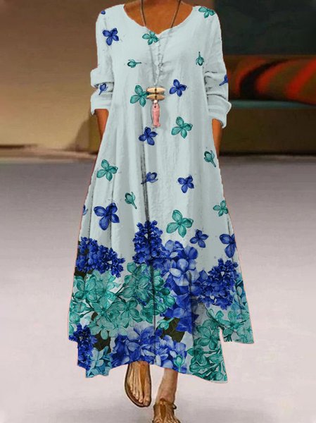

Nuovo Donna Chic Vintage Vacanza Bohemian Scollo a V Sirena Maniche Lunghe Vintage Abito, Blu, Maxi Dresses