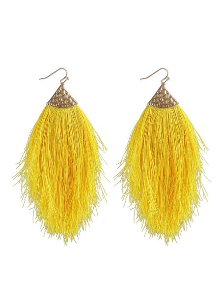 

Alloy Cotton Thread Feather Tassel Women's Earrings, Yellow, Earrings