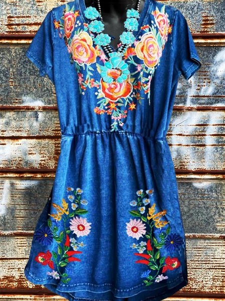 

Jersey Floral Casual Short Sleeve Dresses, Blue, Auto-Clearance