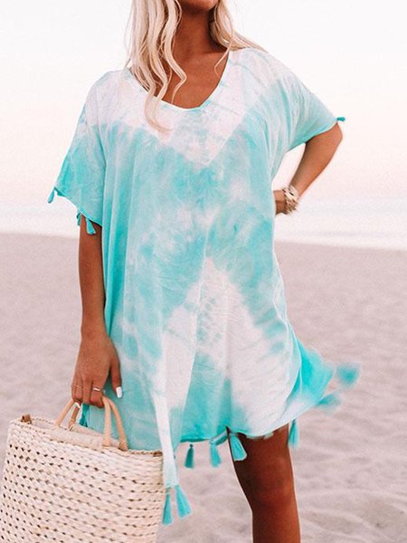 

Cotton-Blend Single Sleeve Casual Weaving Dress, Green, Boho dresses
