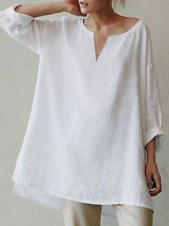 

Linen Shift Cotton Sexy V Neck Shirts & Tops, White, Blouses & Shirts
