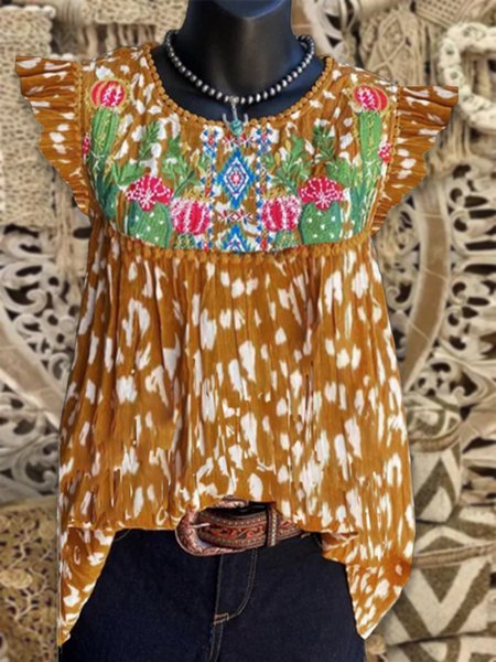 

Vintage A-Line Leopard Flowers Shirts & Tops, Brown-gold, Blouses & Shirts