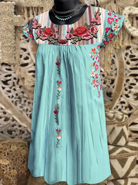 

Floral A-Line Short Sleeve Crew Neck Dresses, Blue, Auto-Clearance