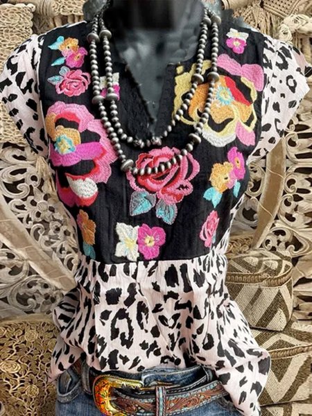 

Floral Short Sleeve Paneled Shirts & Tops, Nudepink, Tops