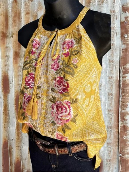 

Halter Floral Shirts & Tops, Yellow, Auto-Clearance