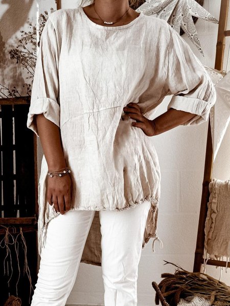 

Long Sleeve Cotton-Blend Tops, Beige, Tees & T-shirts