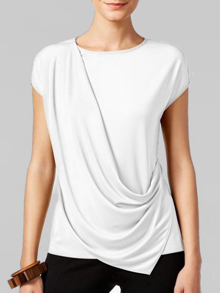 

Casuale Maniche Corte Solido Top, Bianco, Tank Top
