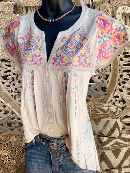 

Floreale Maniche Corte Casuale Camicie & Top, Albicocca, Blouses & Shirts