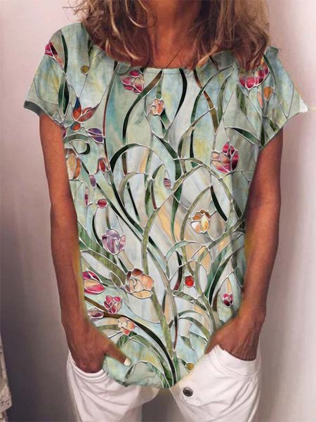 

JFN Round Neck Floral Causal T-Shirt/Tee, Multicolor, T-Shirts