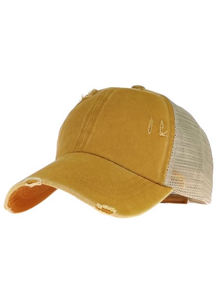 

Multi-color Distressed Hole Washed Cap, Yellow, Hats