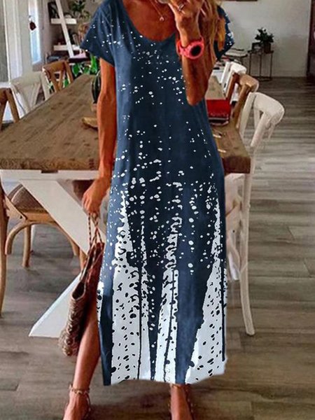 

Casual Short Sleeve Knitting Dress, Blue, Maxi Dresses