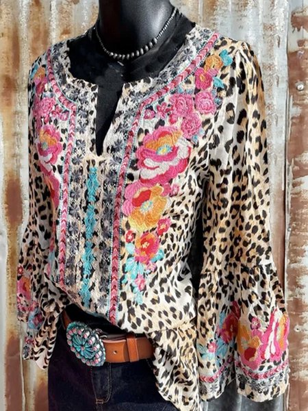 

Long Sleeve Leopard Casual Tops, Brown, Blouses & Shirts