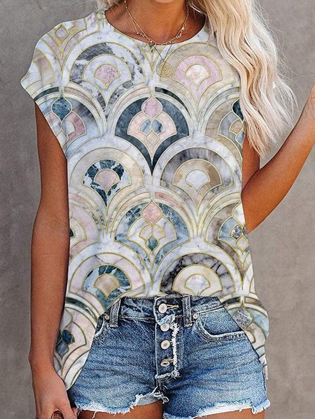 

Short Sleeve Crew Neck Tribal T-shirt, White, T-Shirts