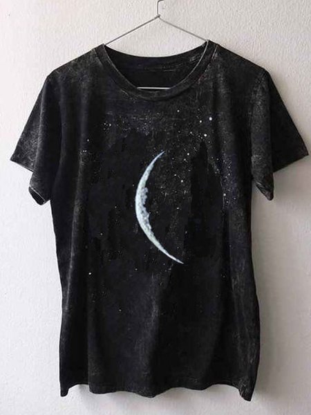 

Casual Abstract Short Sleeve T-shirt, Black, Auto-Clearance
