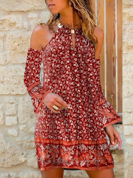

Floreale Bohemian A-line Abito, Rosso, Dresses