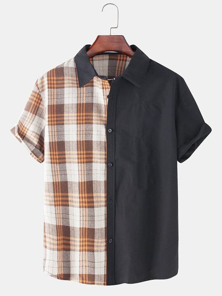 

Men's Plaid Printed Shirt Collar Shirts, Orange, Men's Floral shirt