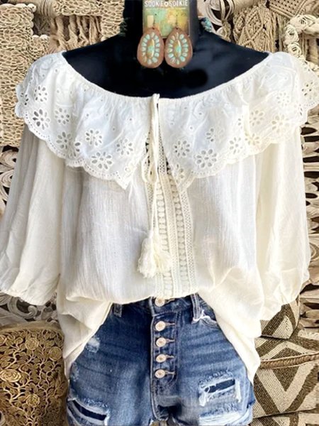 

Casuale Maniche Corte Camicie & Top, Bianco, Blouses & Shirts
