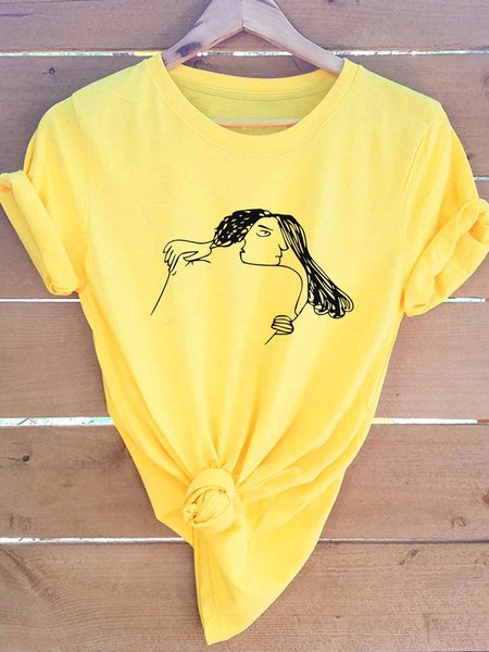 

Couple Embracing Abstract Graphic Tee, Yellow, T-shirts