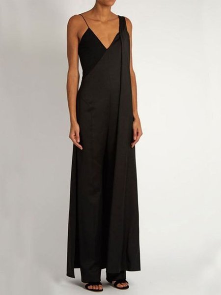 

Vintage senza maniche Solido Abito, Nero, Maxi Dresses