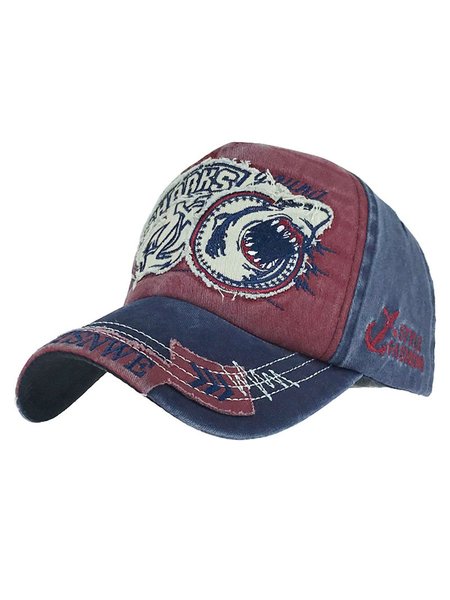 

Style Fashion Sharks Patch Panel Baseball Cap, Wine red, Hats