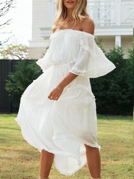 

Half Sleeve Holiday A-Line Maxi Dress, White, Maxi Dresses