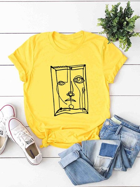 

Abstract Art Face Graphic Tee, Yellow, T-shirts