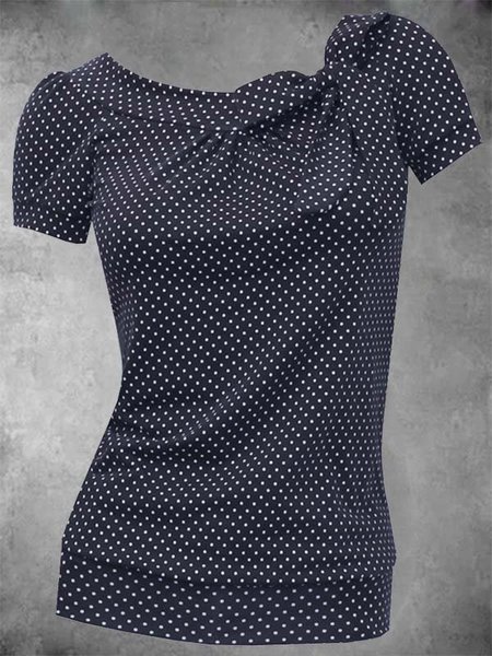 

a pois Maniche Corte Casuale Camicie & Top, Blu marino 2, Blouses & Shirts