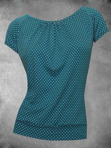 

Polka Dots Cotton-Blend Casual Short Sleeve Shirts & Tops, Blue, Auto-Clearance