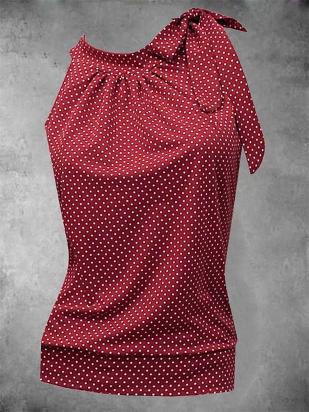 Casuale Maniche Corte a pois Camicie & Top, Rosso, Blouses & Shirts