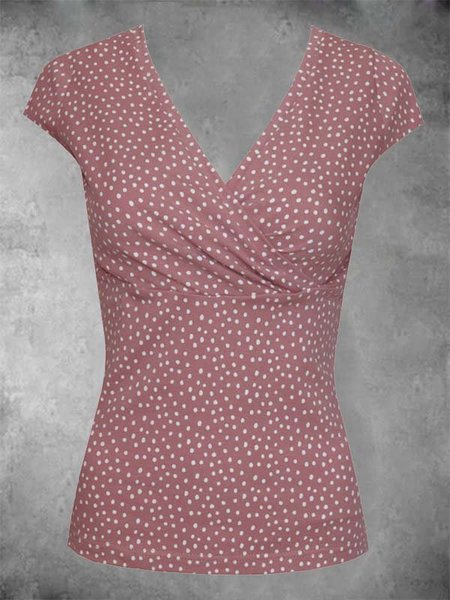 

Scollo a V Casuale a pois Top Misto Cotone, Rosa, Blouses & Shirts